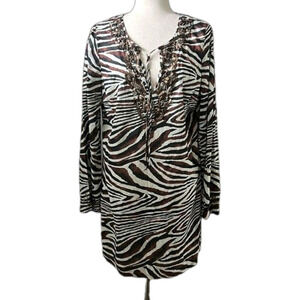 Antonio Melani‎ Beaded Animal Print Tunic Swim Cover Up  Size Medium